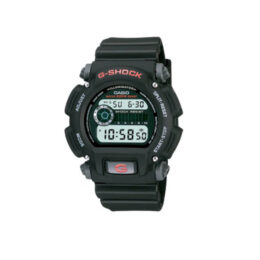 Relógio Casio G-SHOCK DW-9052-1VDR preto com mostrador digital e pulseira de borracha preta, vista frontal