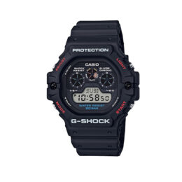 Relógio Casio G-Shock DW-5900-1DR resina preta detalhes branco e vermelho visor digital