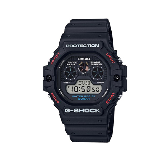 Relógio Casio G-Shock DW-5900-1DR resina preta detalhes branco e vermelho visor digital