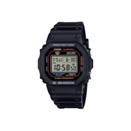 Relógio Casio G-Shock DW-5600RL-1 resina preta visor digital quadrado com detalhes vermelho azul e amarelo