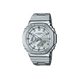Relógio Casio G-Shock GM-2110D-7A caixa e pulseira em aço prateado, octogonal, mostrador prata analógico-digital