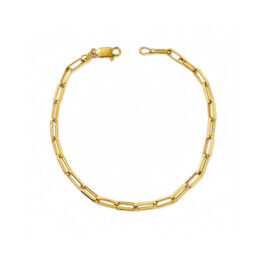 Pulseira masculina de ouro amarelo 18K elo cartier oca com fecho cadeado