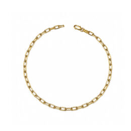 Pulseira masculina de ouro amarelo 18K elo cartier oca de 20 cm com fecho cadeado