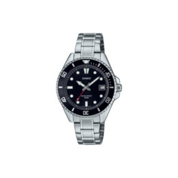 Relógio Casio MDV-10-1A1 caixa em aço pulseira de resina preta mostrador preto sunray aro giratório