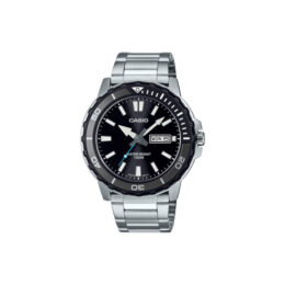 Relógio Casio Marine Sport MTD-125D-1A3 caixa e pulseira em aço mostrador preto aro giratório