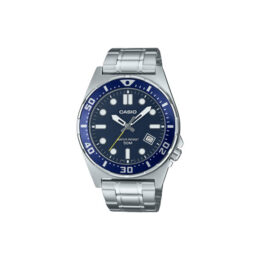 Relógio Casio MTD-135D-2A caixa e pulseira em aço mostrador azul estilo diver