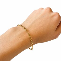 Pulseira masculina de ouro amarelo 18K elo cartier oca com fecho cadeado