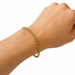 Pulseira masculina de ouro amarelo 18K elo cartier oca com fecho gaveta