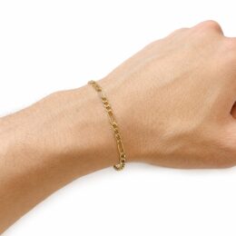 Pulseira masculina de ouro amarelo 18K elo fígaro com fecho cadeado