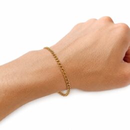 Pulseira masculina de ouro amarelo 18K elo groumet de 20 cm com fecho cadeado