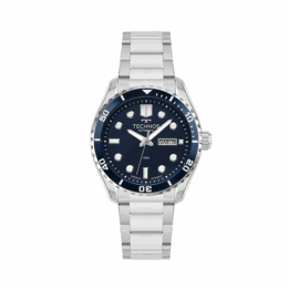 Relógio Technos Acqua 8205OX/1A masculino automático em aço prateado, mostrador azul, aro giratório