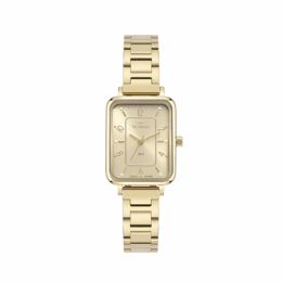 Relógio Technos Mini GL32AM/1X feminino dourado, caixa retangular, mostrador com pedras nos marcadores
