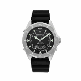 Relógio Technos Skydiver WT2050AYN/2P masculino caixa prata pulseira de borracha preta mostrador preto anadigi