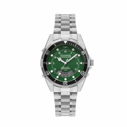 Relógio Technos Skydiver WT2060AB/1V masculino em aço prateado, mostrador verde, anadigi