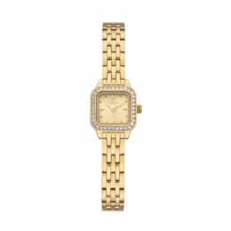 Relógio Technos Mini Petit 1042AB/1X feminino dourado, caixa pequena quadrada, mostrador dourado