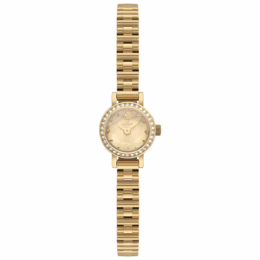 Relógio Technos Mini Petit 1042AC/1X feminino dourado, caixa pequena redonda, mostrador dourado