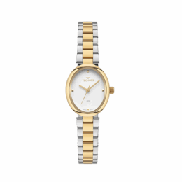 Relógio Technos Mini 2035NEE/1K feminino bicolor prata e dourado, caixa oval, mostrador champanhe