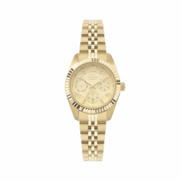 Relógio Technos Crystal VX3JAF/1X feminino em aço dourado, mostrador champanhe, luneta com cristais