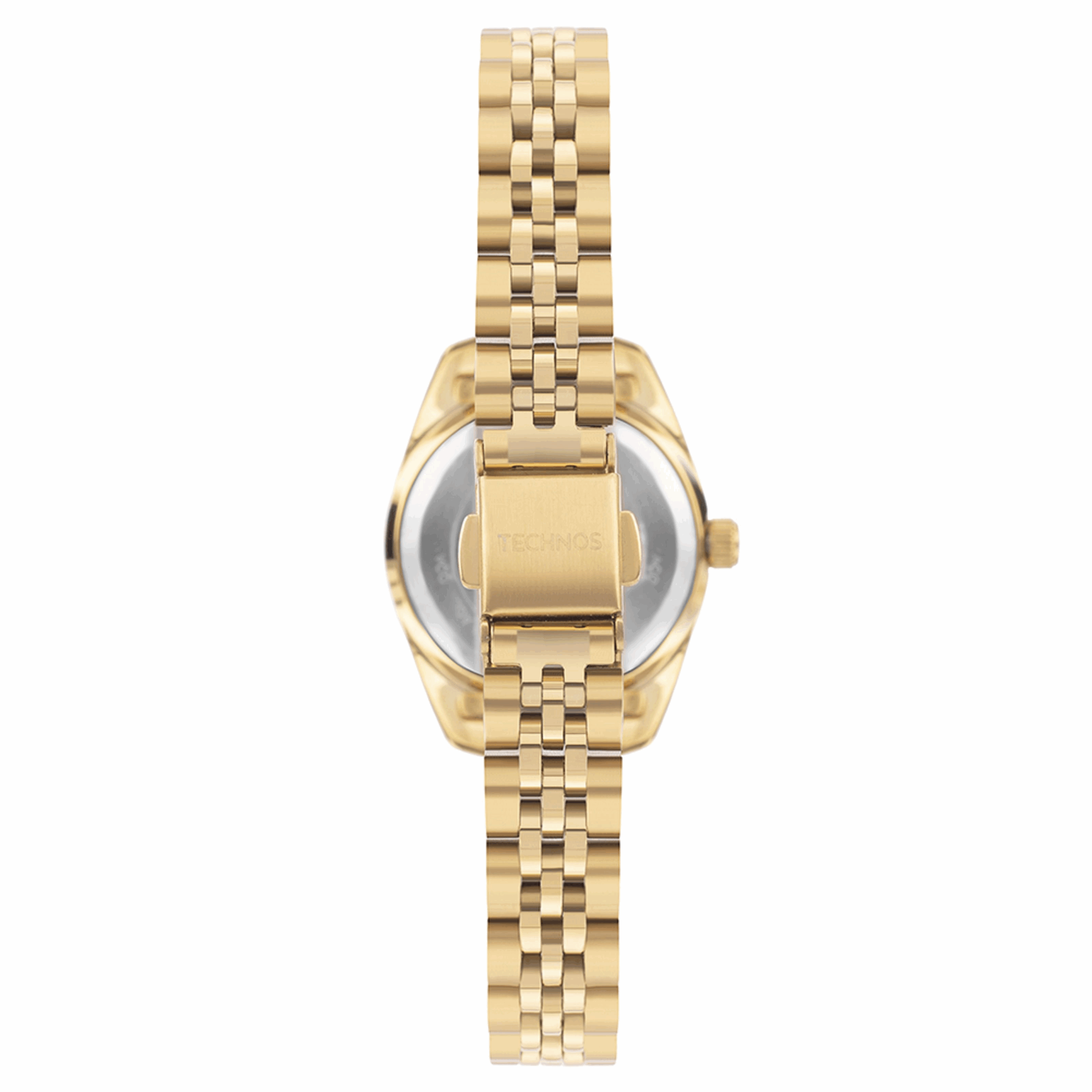 Relógio Technos Crystal VX3JAF/1X feminino em aço dourado, mostrador champanhe, luneta com cristais