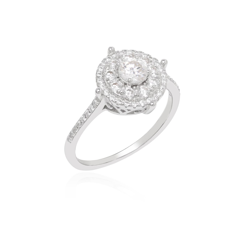 Anel solitário de prata 925 com banho de ródio e moissanite brilhante de 4,5 mm