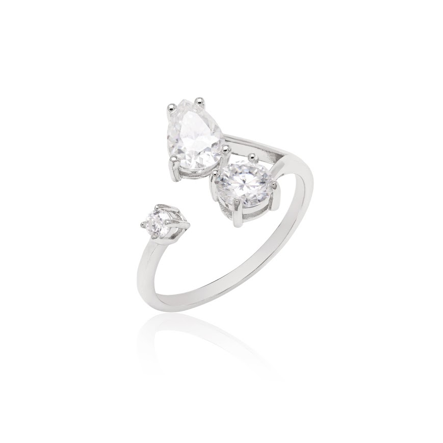Anel de prata 925 com banho de ródio e moissanite lapidação pear gota de 7x5 mm