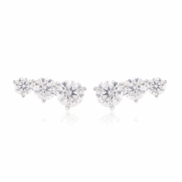 Par de brincos ear cuff de prata 925 com banho de ródio e moissanites brilhantes