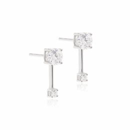 Brinco Ponto de Luz Prata 925 com moissanite brilhante 5,0 mm, 1,13 ct o par, cor D e pureza VVS1, banho de ródio e certificado GRA. Envio para todo o Brasil.