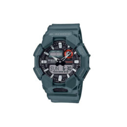 Relógio Casio G-Shock GA-010-2A em resina azul-petróleo com mostrador analógico-digital e botão frontal grande