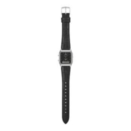 Relógio Casio Vintage AQ-230EL-1A prateado com mostrador preto analógico-digital e pulseira de couro preto