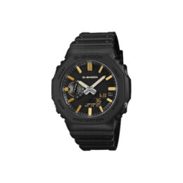 Relógio Casio G-Shock GA-2100LXB-1A9 Luxe Black em resina preta fosca com índices dourados e caixa octogonal