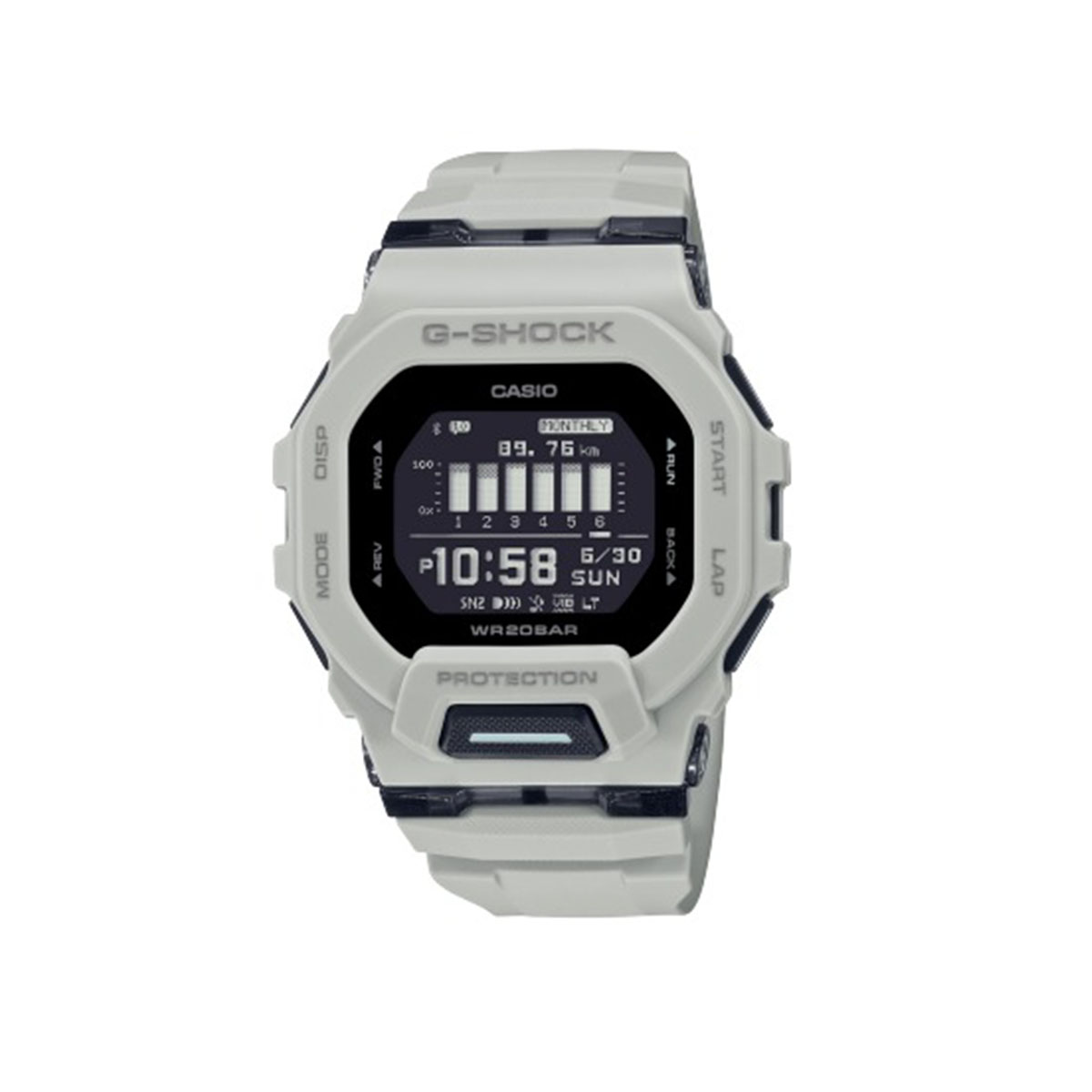 Relógio Casio G-Shock G-Squad GBD-200UU-9DR digital em resina off-white com display de moldura preta e pulseira de uretano